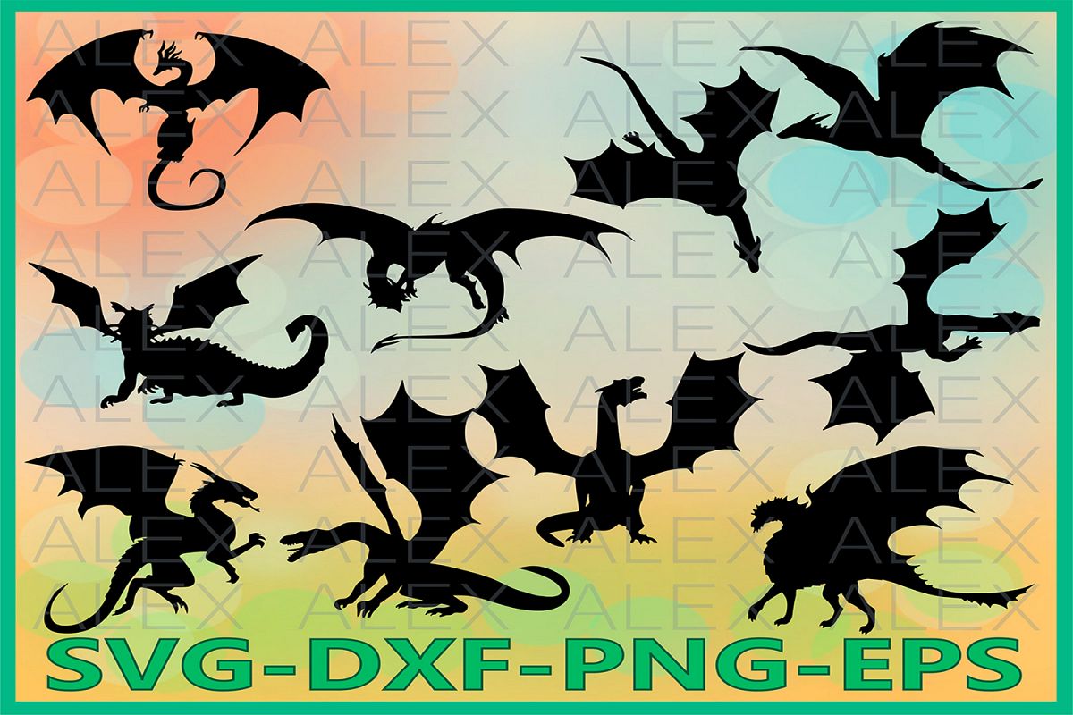 Dragon Silhouette SVG Files, Dragon Clipart Pack Svg Files example image 1