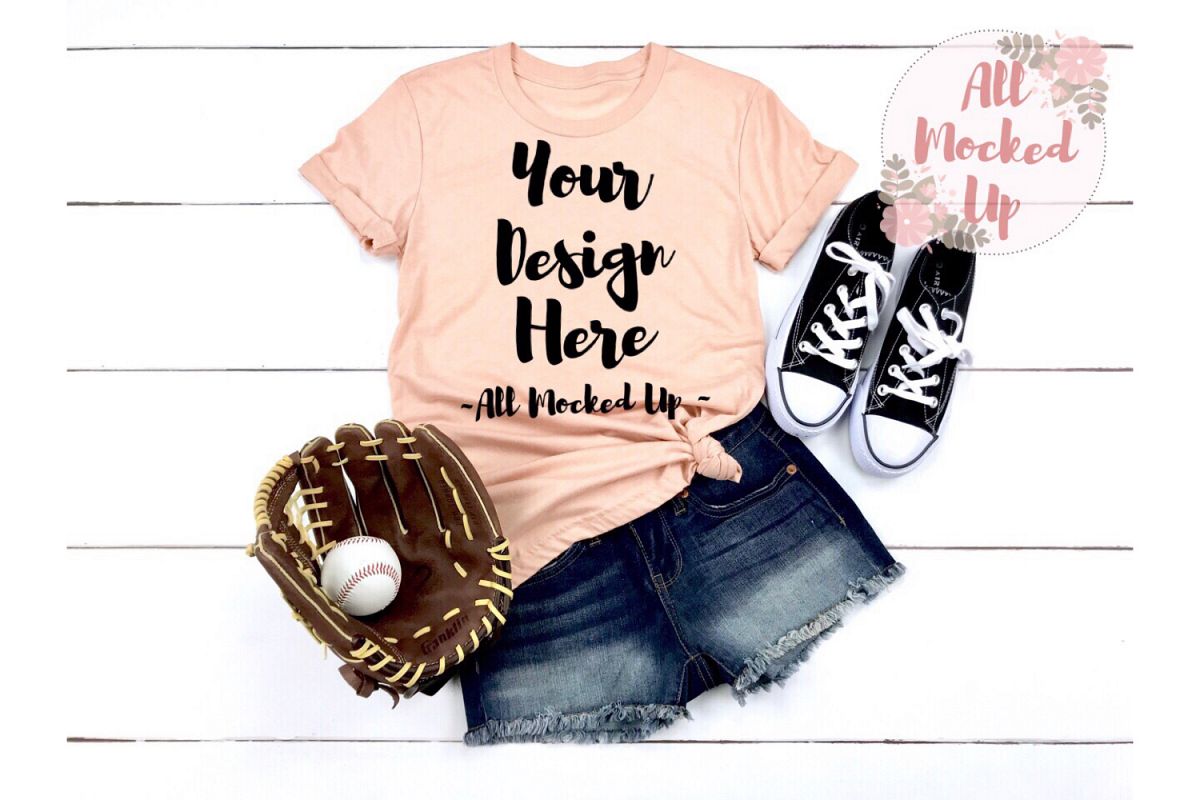Bella Canvas 3001 / 3413 PEACH Shirt Baseball Mock Up 3/19 example image 1