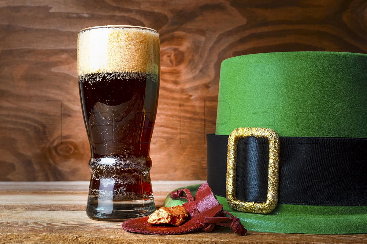 St.Patrick green hat, beer glass and gold example image 1