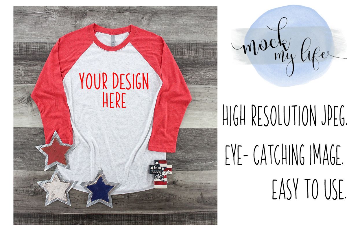 MockUp Next Level Raglan / Baseball Tee Mock up example image 1