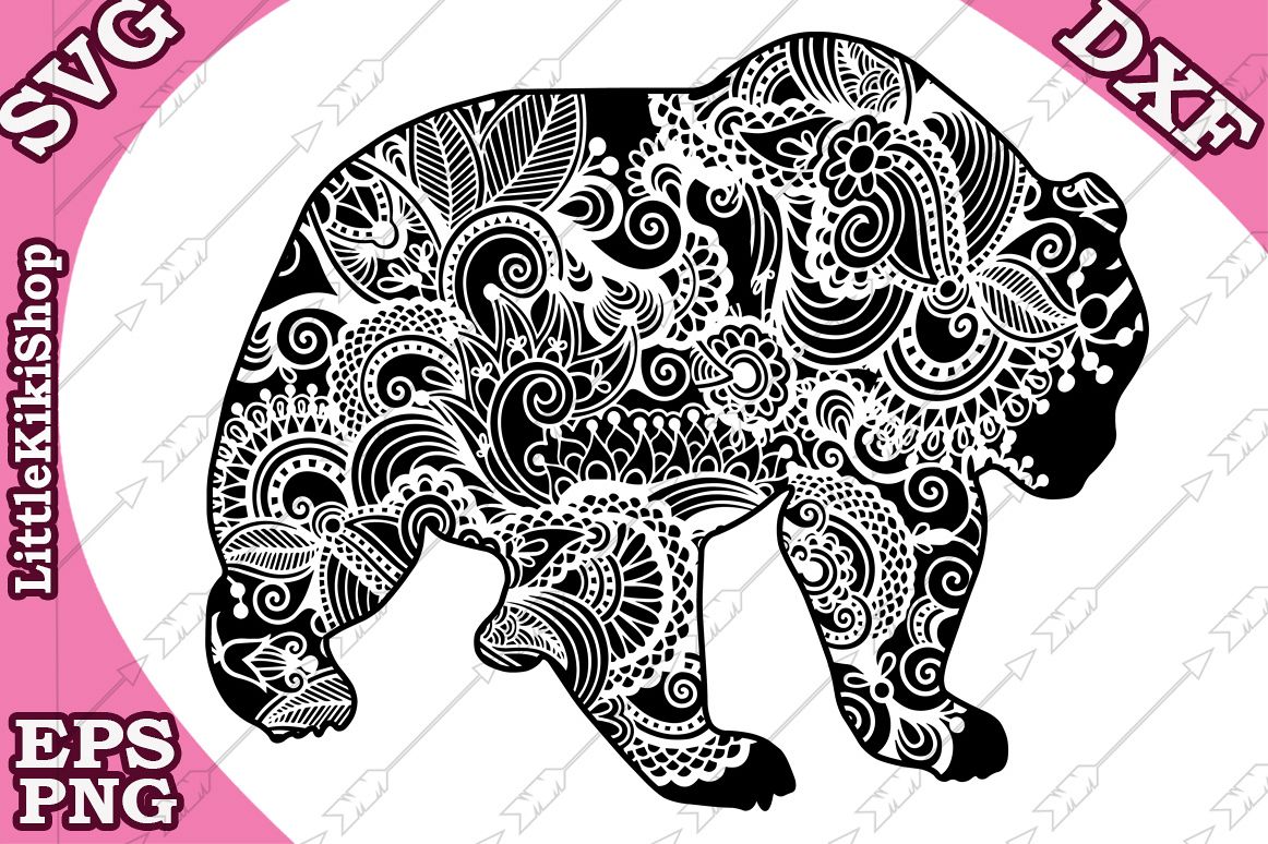 Bear svg,Zentangle Bear Svg,MANDALA BEAR SVG, Zentangle anim example image 1