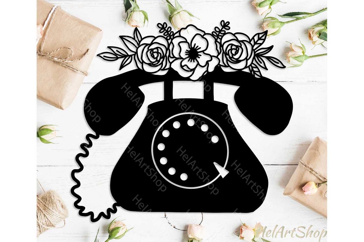 Retro Telephone svg, Floral svg example image 1