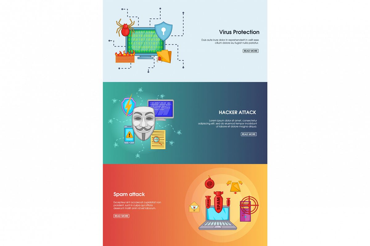 Hacker banner set template, cartoon style example image 1