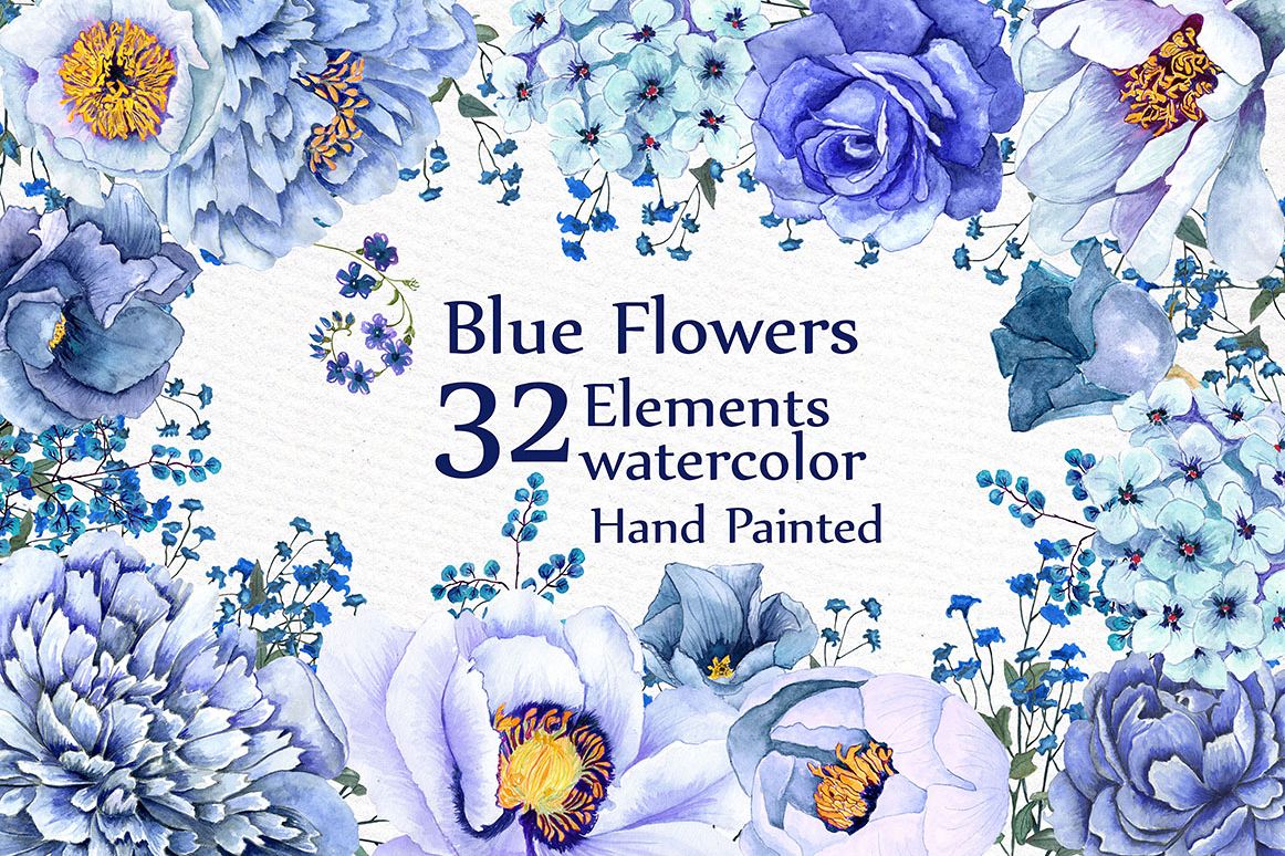 Blue watercolor flowers clipart example image 1
