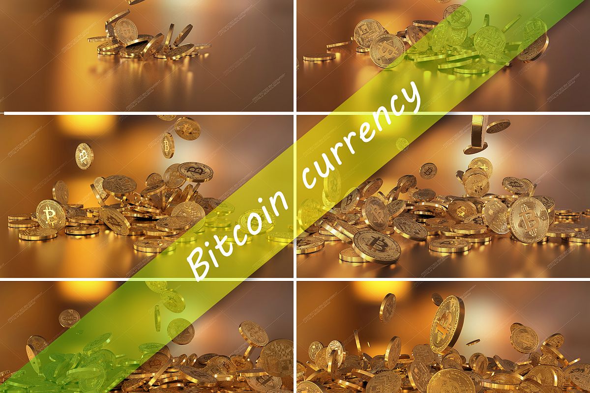 6 files - 3D rendering Bitcoins falling on a pile example image 1