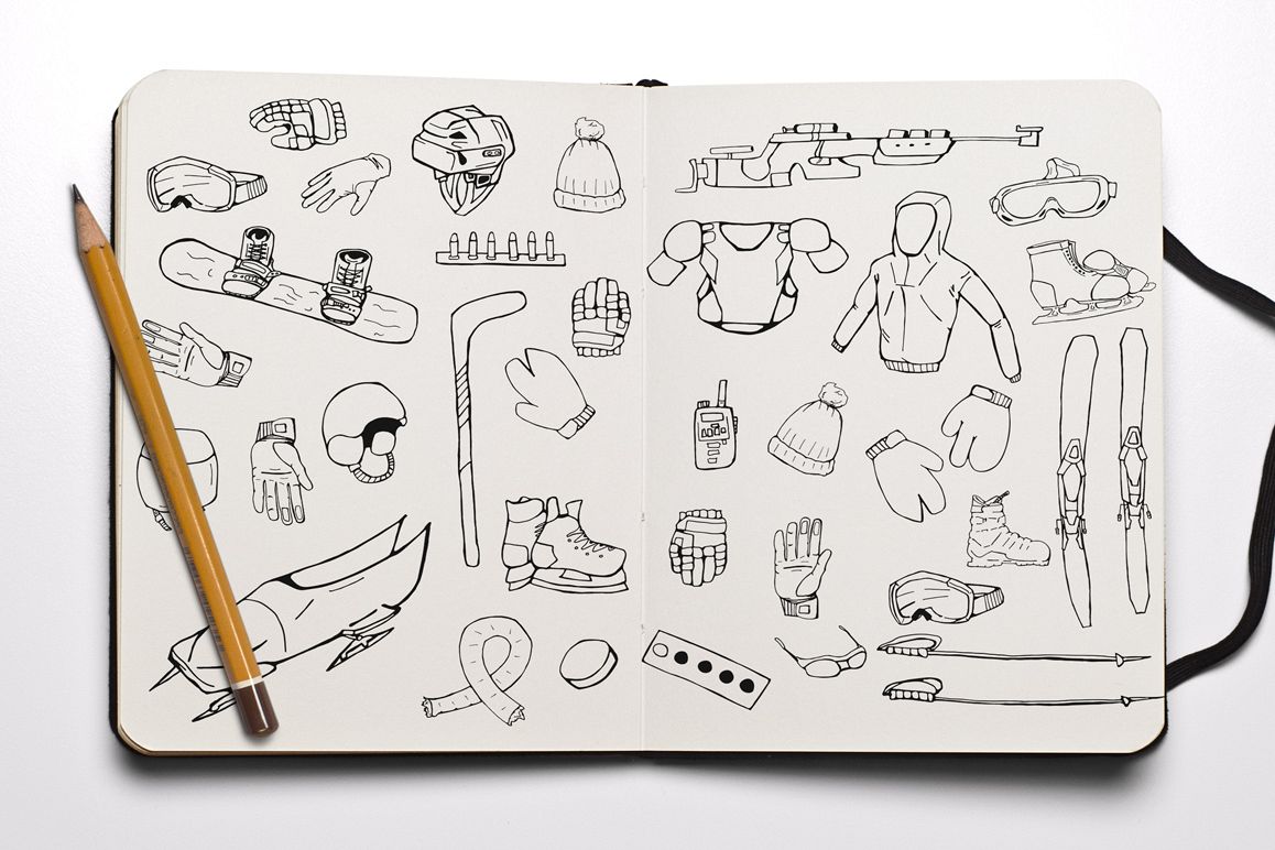 Hand drawn winter sports equipment example image 1