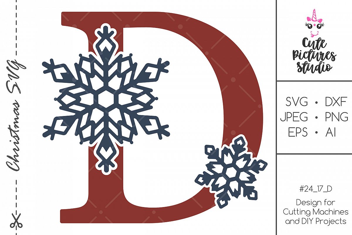 Christmas monogram svg. Snowflake letter 'D' SVG, DXF, PNG