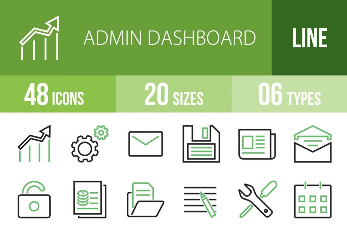 48 Admin Dashboard Line Green & Black Icons example image 1