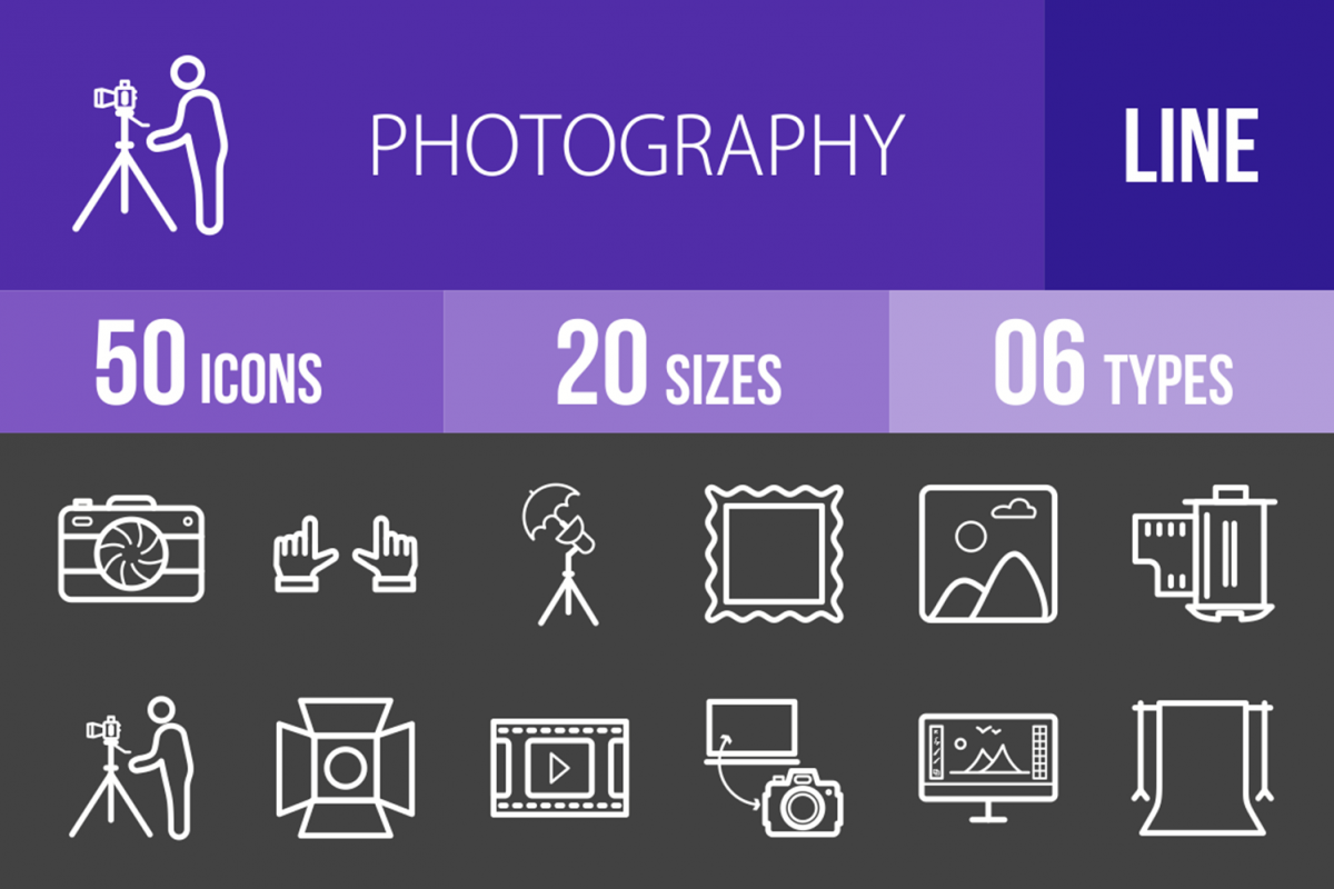 50 Photography Line Inverted Icons example image 1