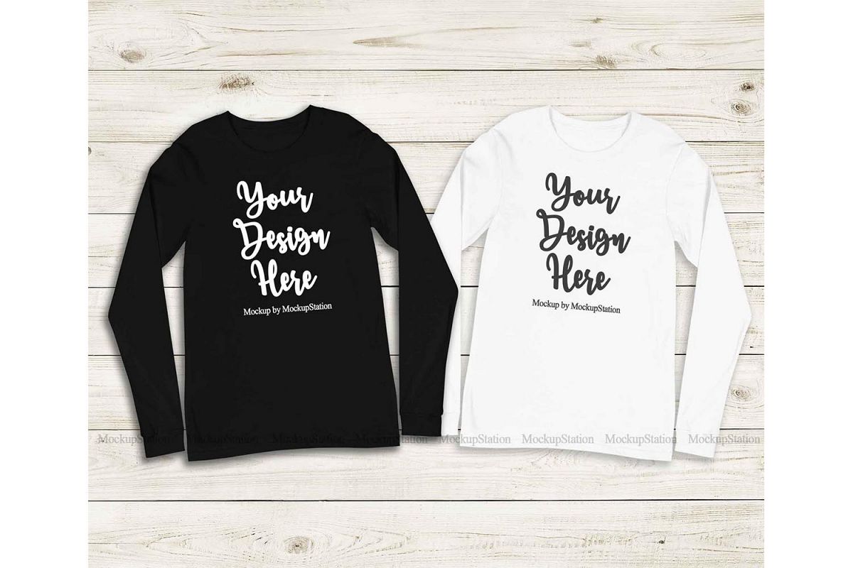 Matching Bella Canvas 3501 Black White Long Sleeve Mockup example image 1