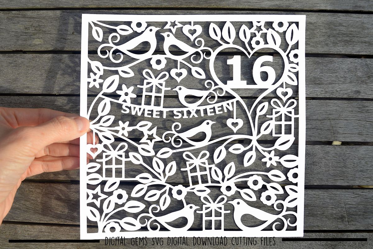 Number 16 paper cut SVG / DXF / EPS files example image 1