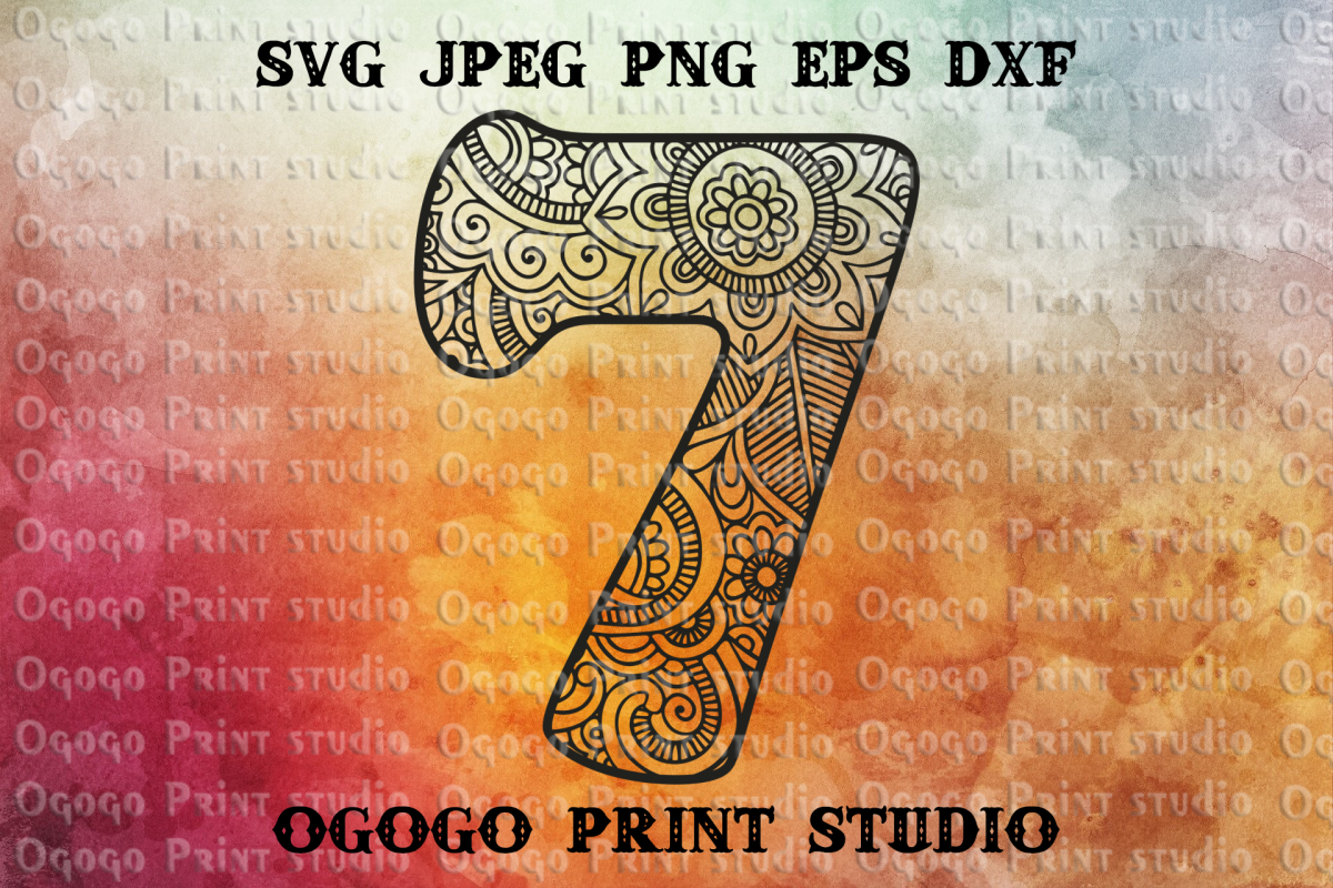 Number seven Svg, Zentangle svg, Mandala svg, Floral font example image 1