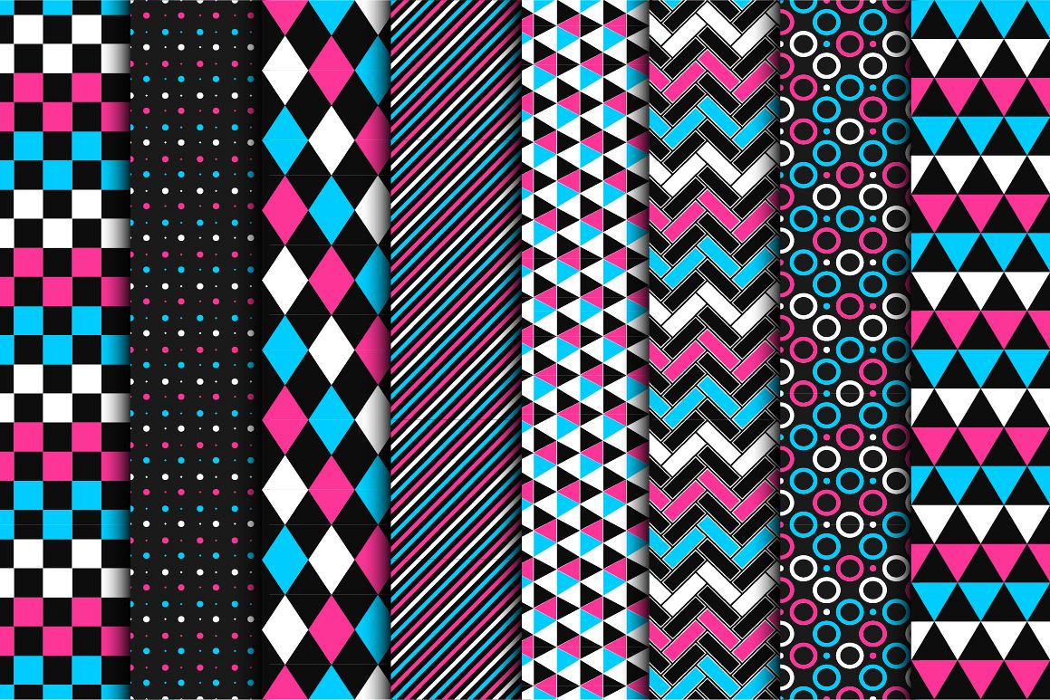 Geometric seamless color patterns. example image 1