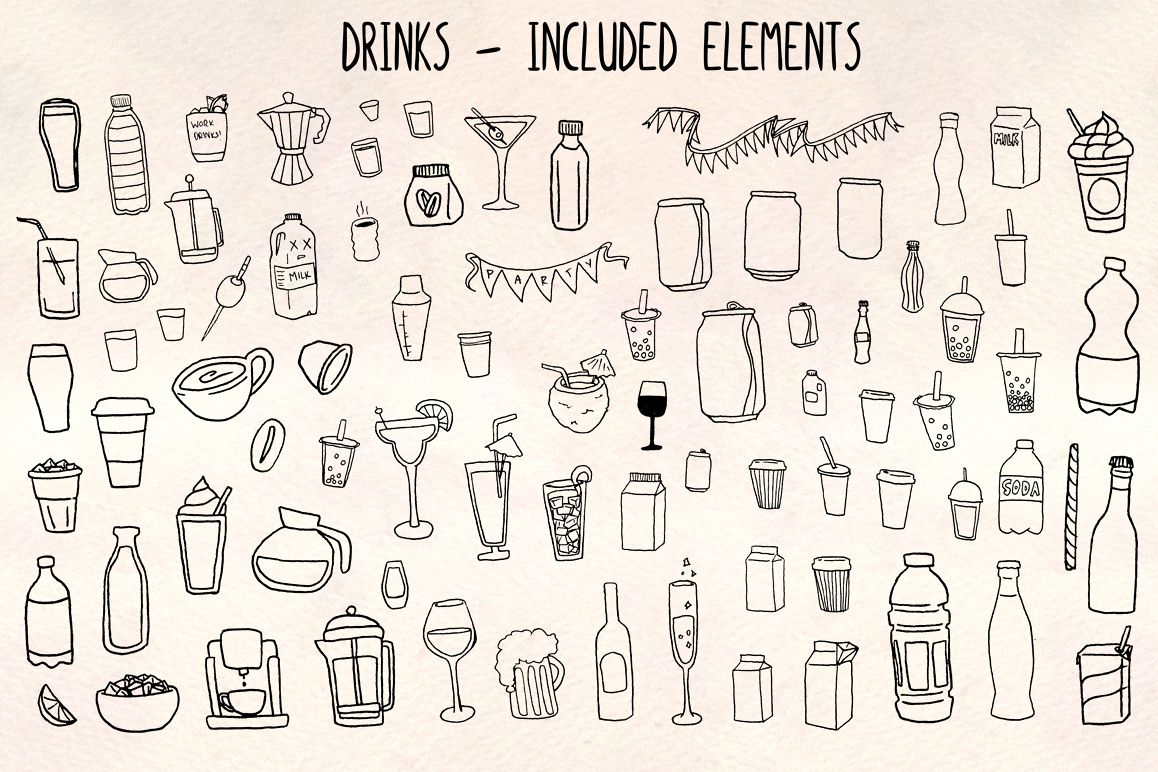 Drinks and Beverages 81 Hand Drawn Vector Graphics example image 1