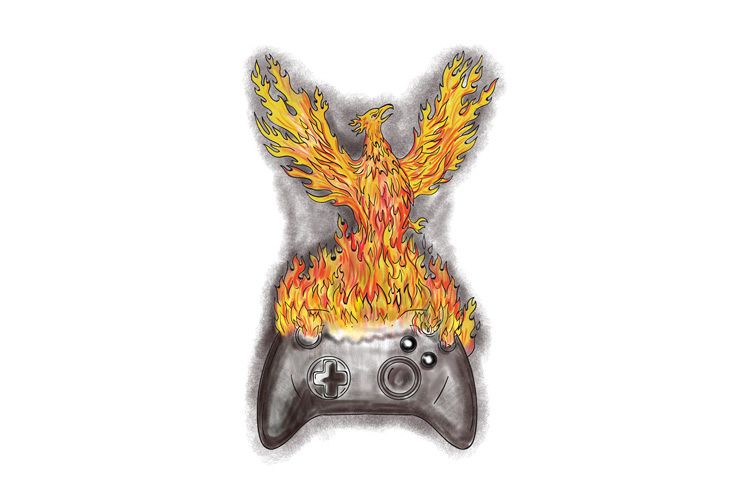 Phoenix Rising Over Game Controller Tattoo example image 1