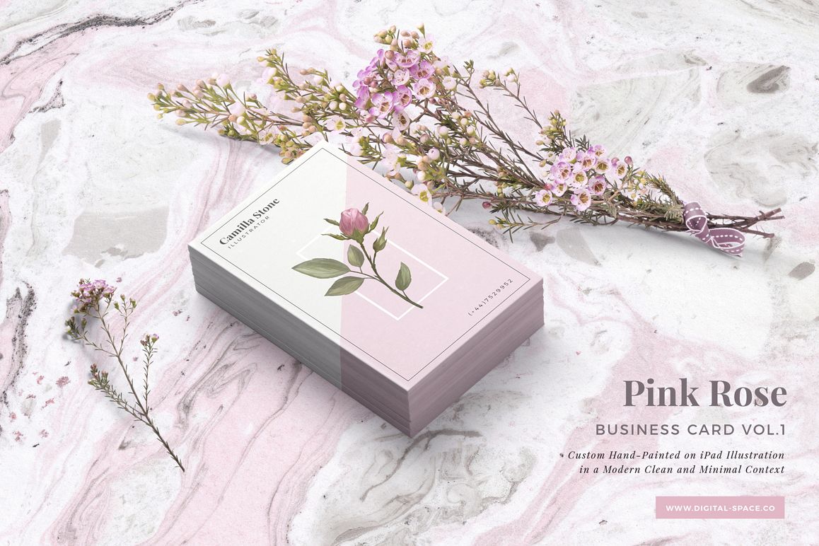 Pink Rose Business Card Template example image 1