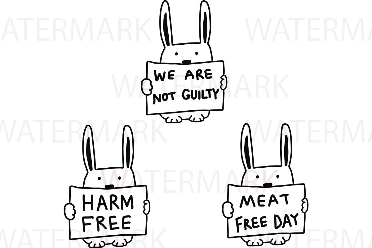 Rabbit with text We are not guilty / Harm Free / Meat Free day - SVG/JPG/PNG - Hand Drawing example image 1