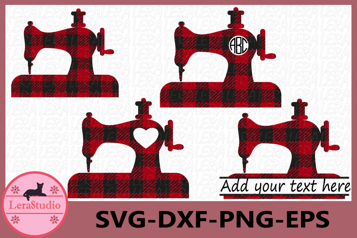Sewing Machine Buffalo Plaid Svg, Sewing Machine Monogram example image 1