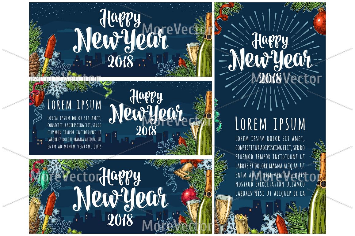 Seamless pattern and posters with Happy New Year 2018 lettering with salute. example image 1