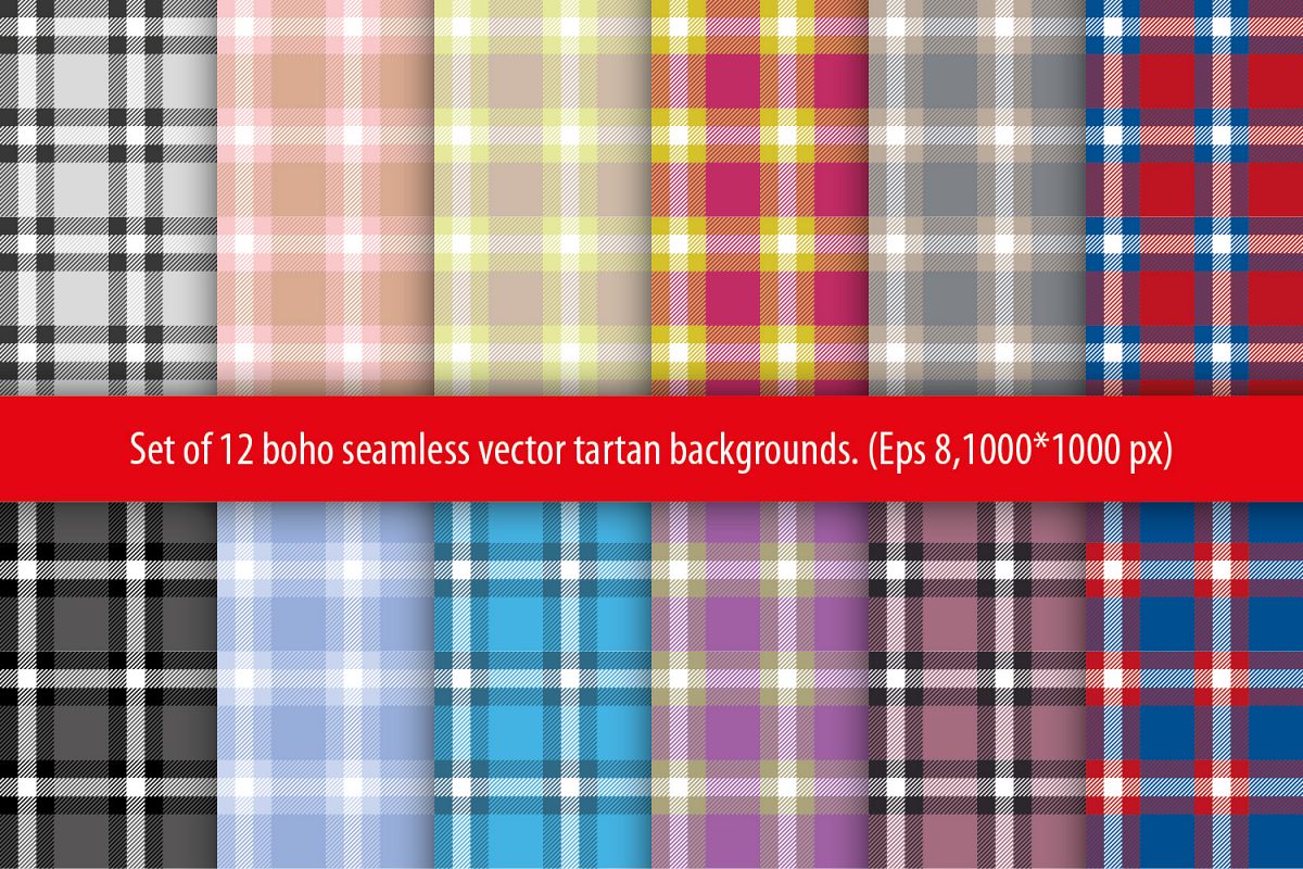 Set of 12 seamless vector tartan backgrounds. example image 1