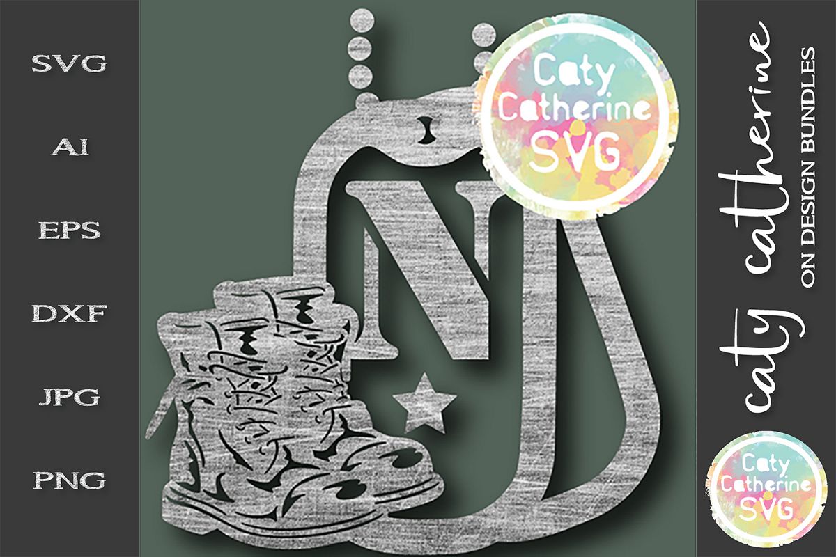Letter N Military Dog Tags And Boots Monogram SVG Cut File example image 1