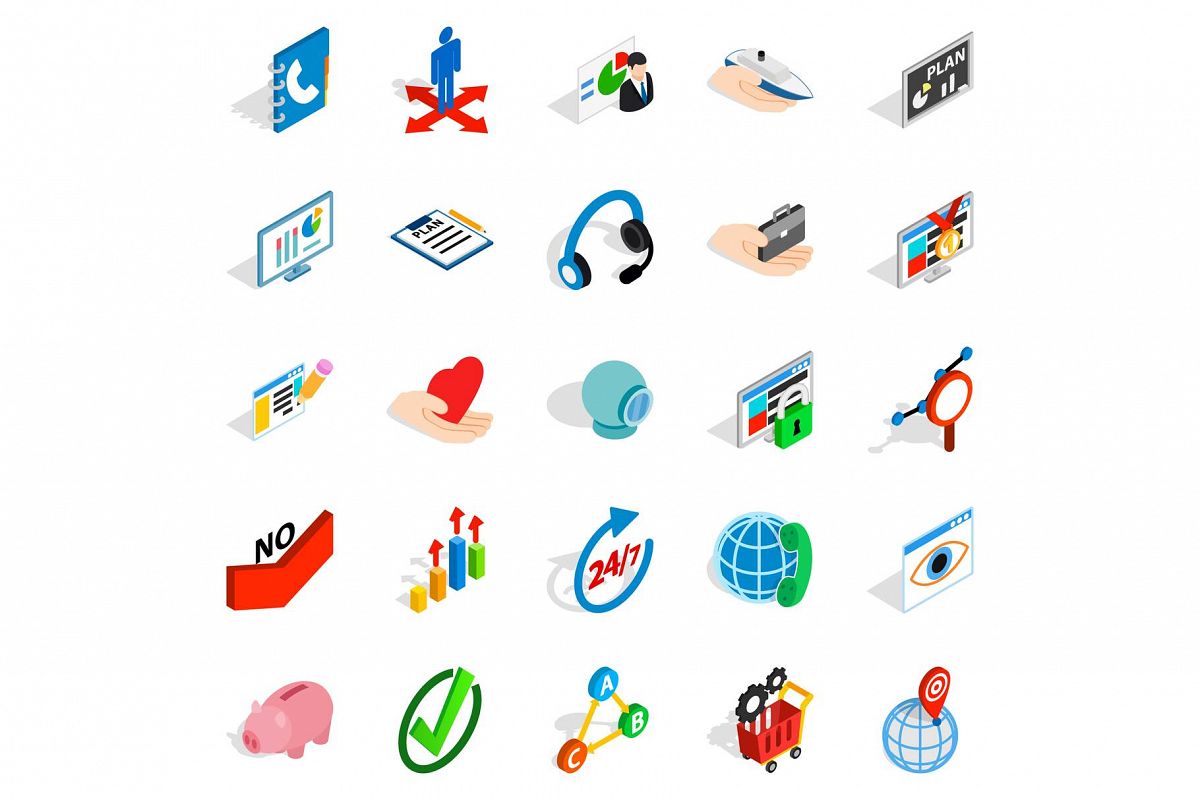 Business career icons set, isometric style example image 1