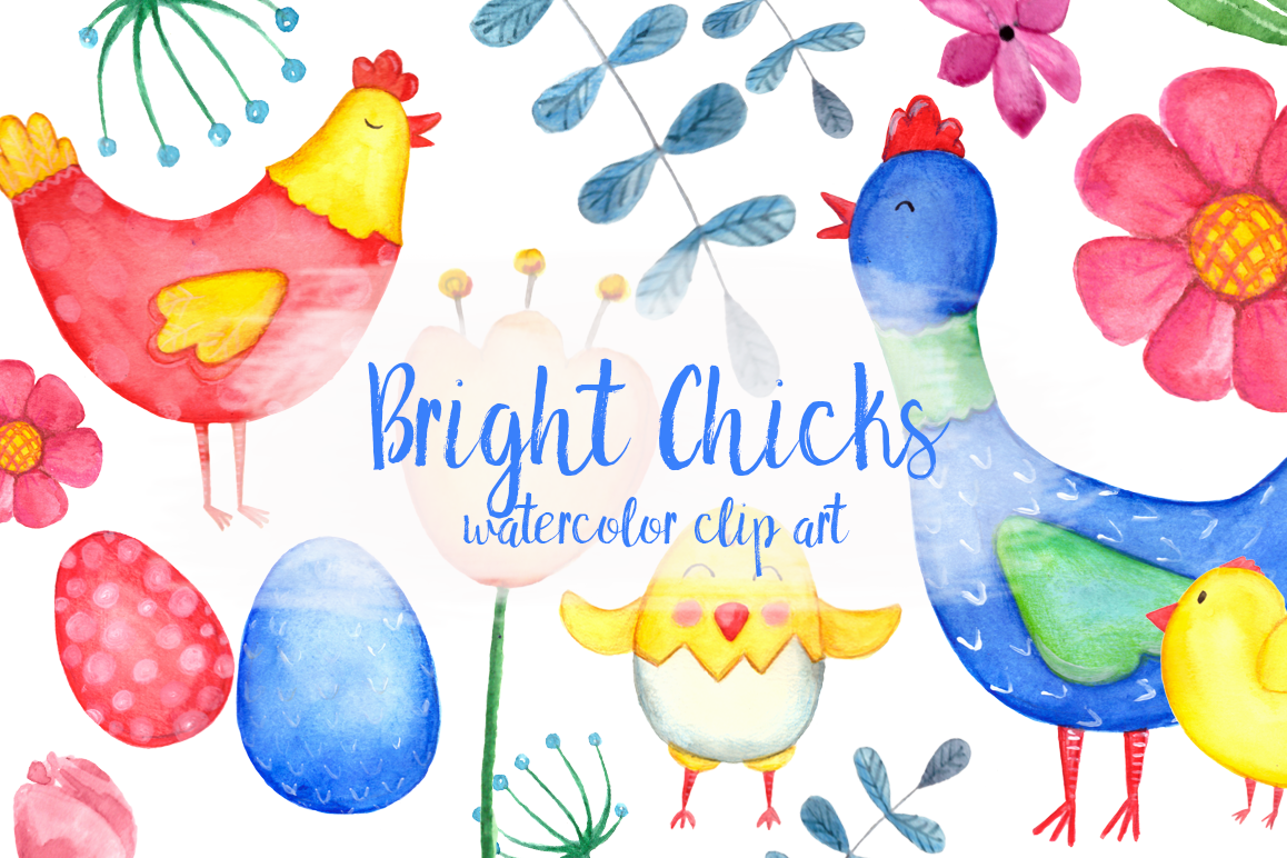 Watercolor Bright Chicks Clip Art example image 1