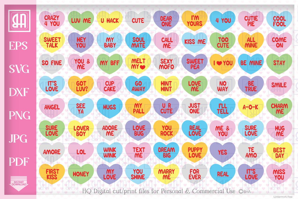 Valentine's Candy Hearts SVG, Valentine's hearts bundle SVG (191526