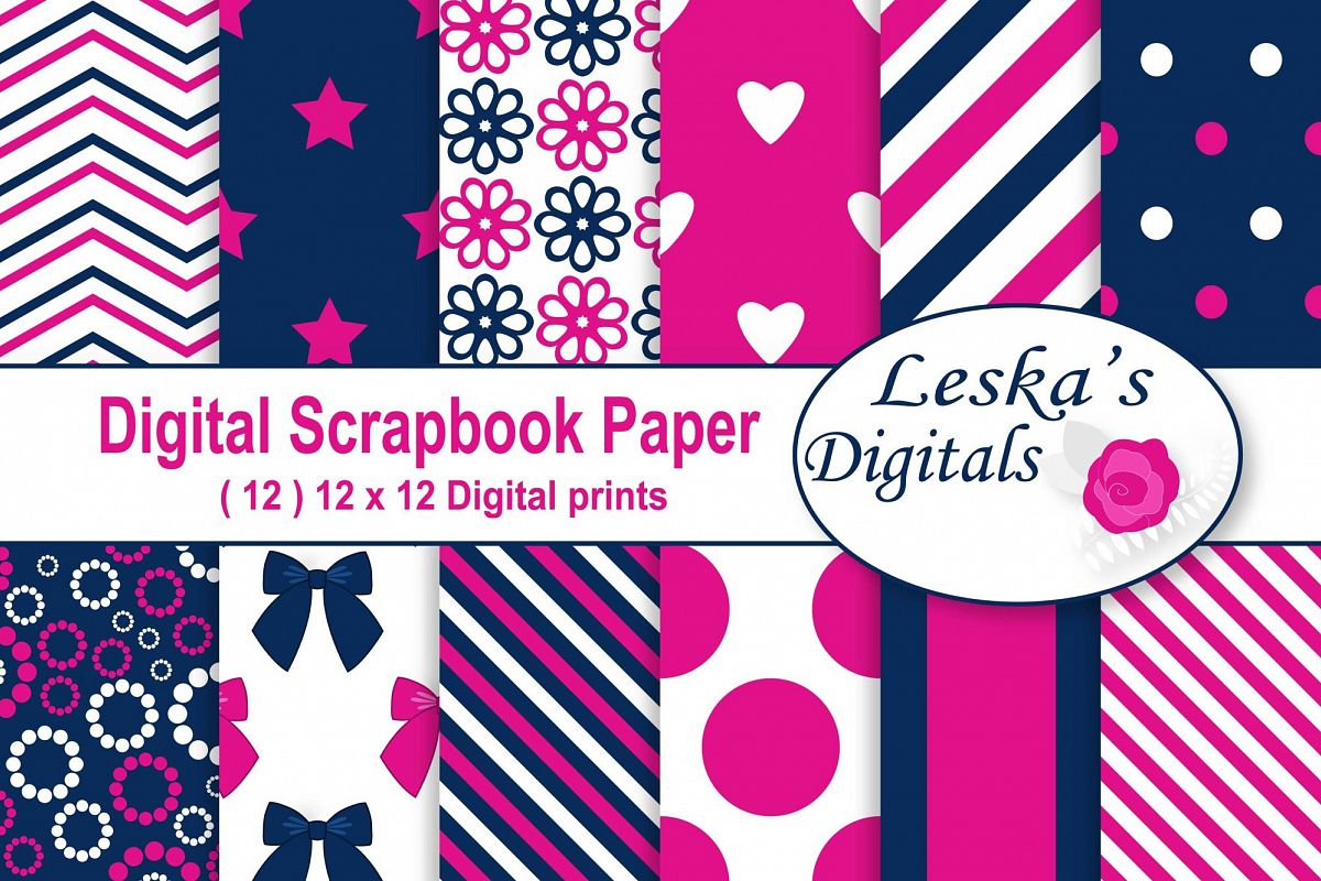 Hot Pink and Navy Digital Paper example image 1