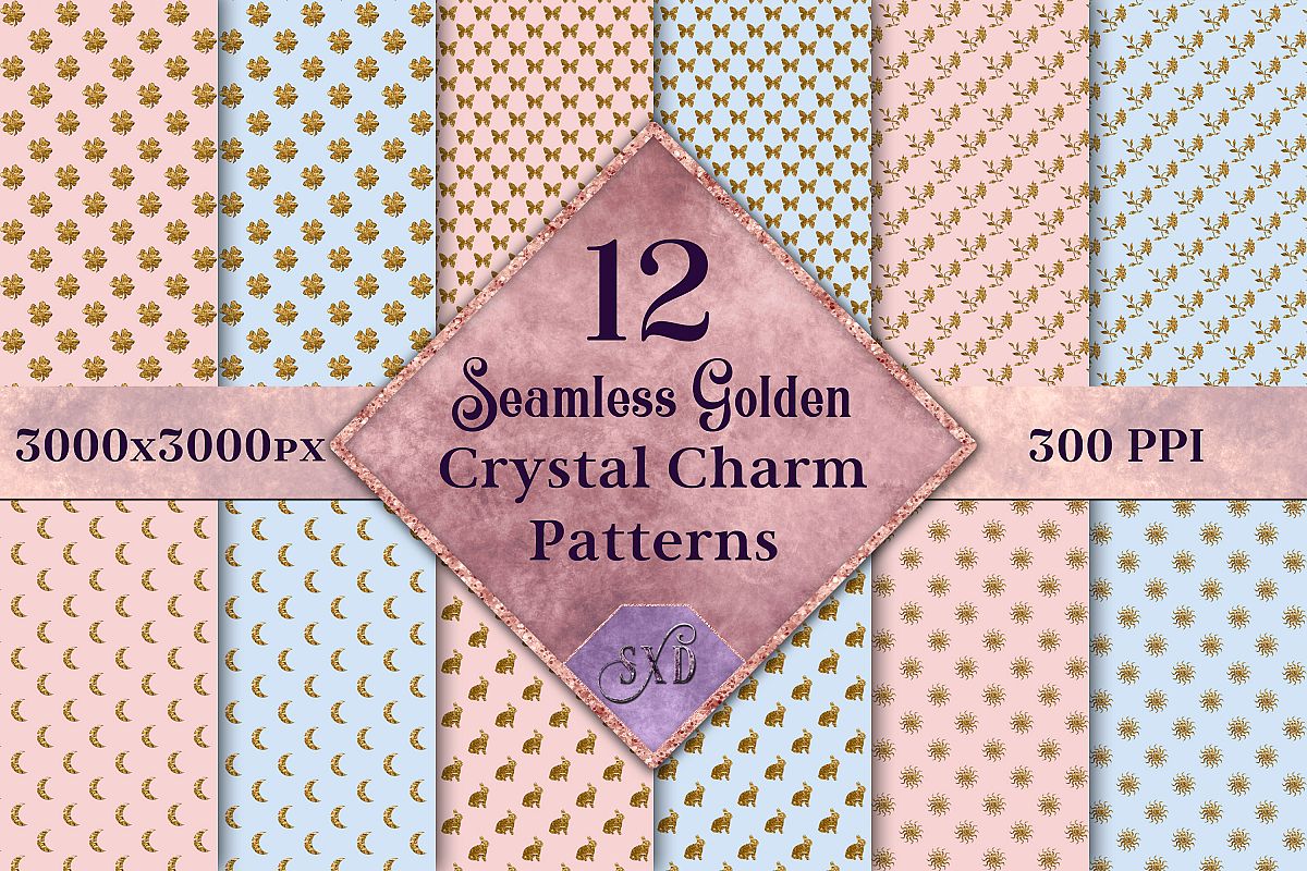 Seamless Golden Crystal Charm Patterns - 12 Images example image 1