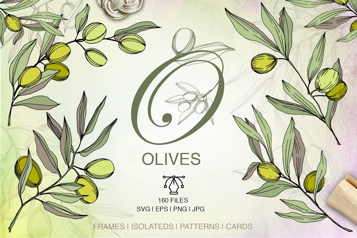 Olives vector EPS watercolor set example image 1