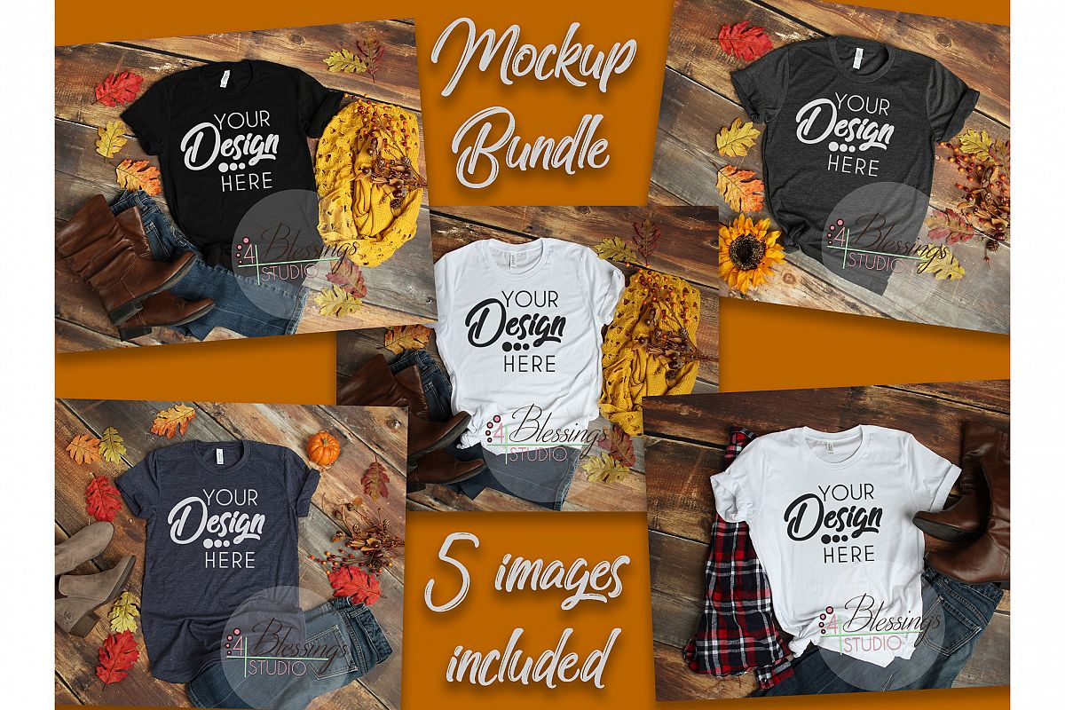 Download Fall Bella Canvas Mockup Bundle T Shirt Flat Lay 5 Images
