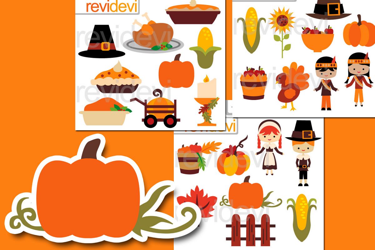 Happy Thanksgiving Bundle Graphics Clipart example image 1