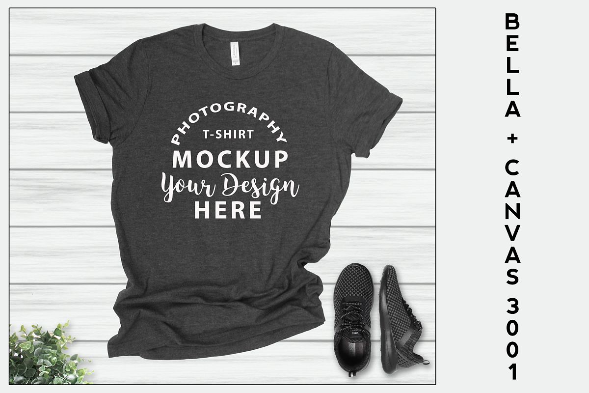 Bella Canvas 3001 T-shirt mock-up, color Deep Heather example image 1