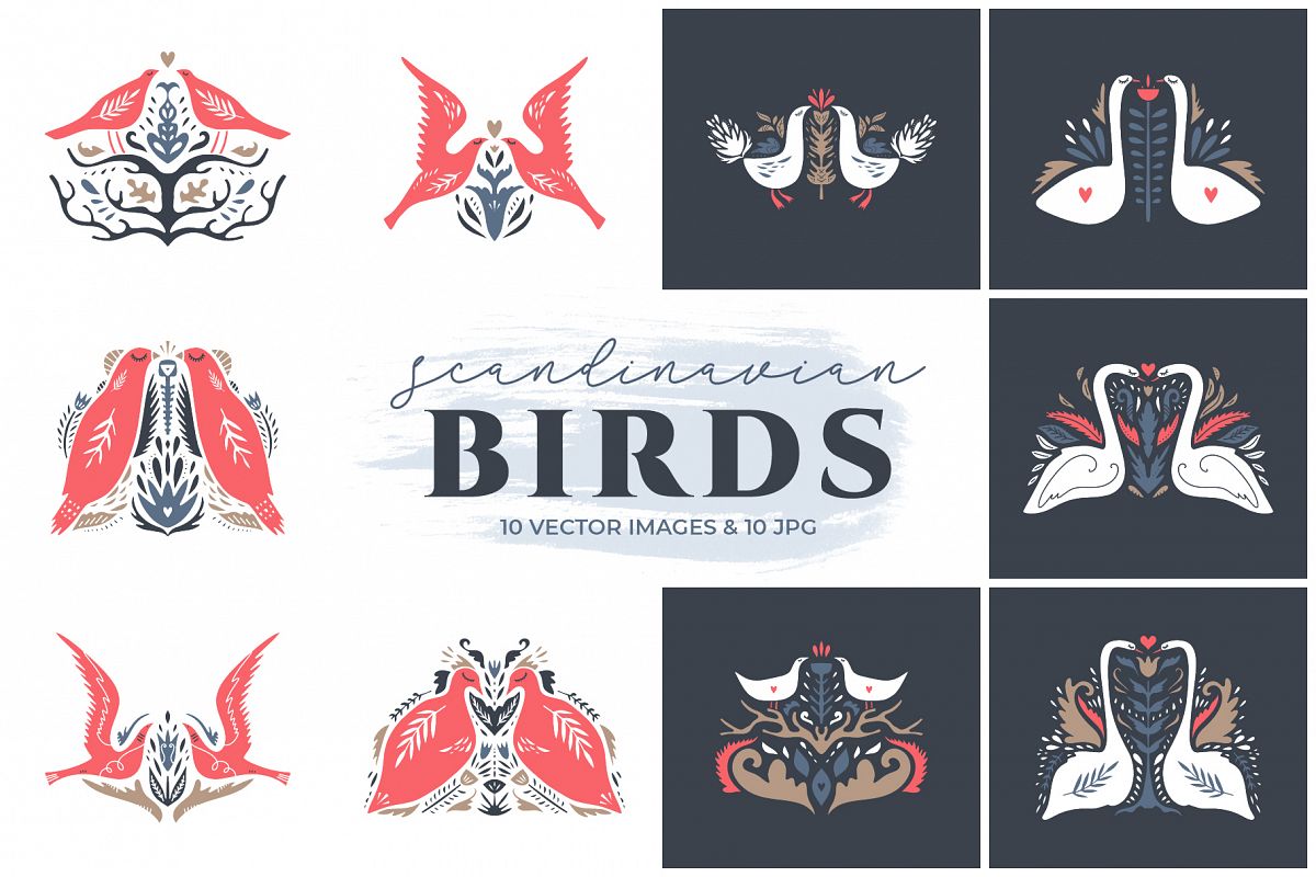 Scandinavian birds clip art set example image 1