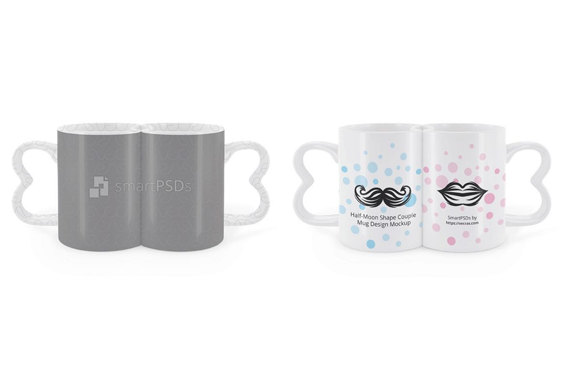 Half Moon Shape Couple Coffee Mugs Design Mockup example image 1
