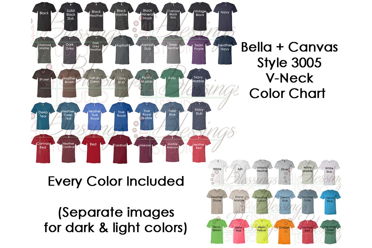 Download Bella Canvas 3005 Vneck Color Chart Mockup Every Color jpeg (147043) | Mock Ups | Design Bundles