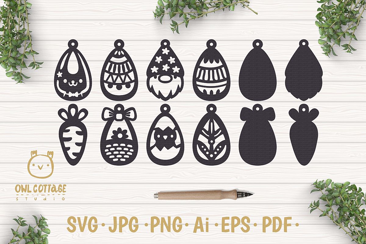 Download Easter Earrings Template Set SVG, Easter Clipart, Spring