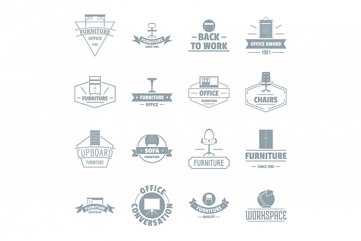 Office furniture logo icons set, simple style example image 1