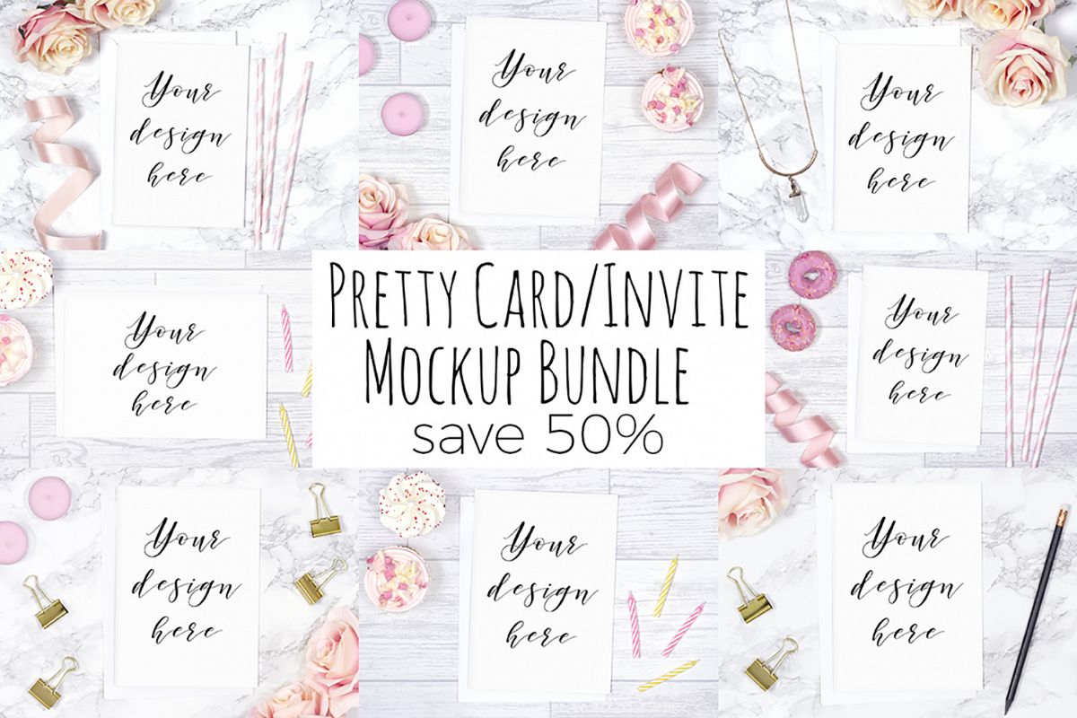 Pretty Card or Invite Mock Up Bundle example image 1