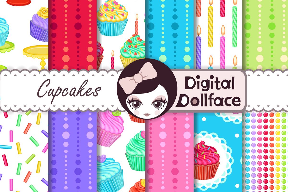 Cupcake Scrapbook Patterns / Rainbow Treats Digital Paper example image 1