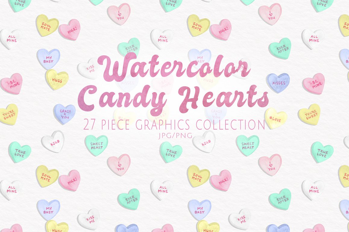Watercolor Candy Hearts Set example image 1