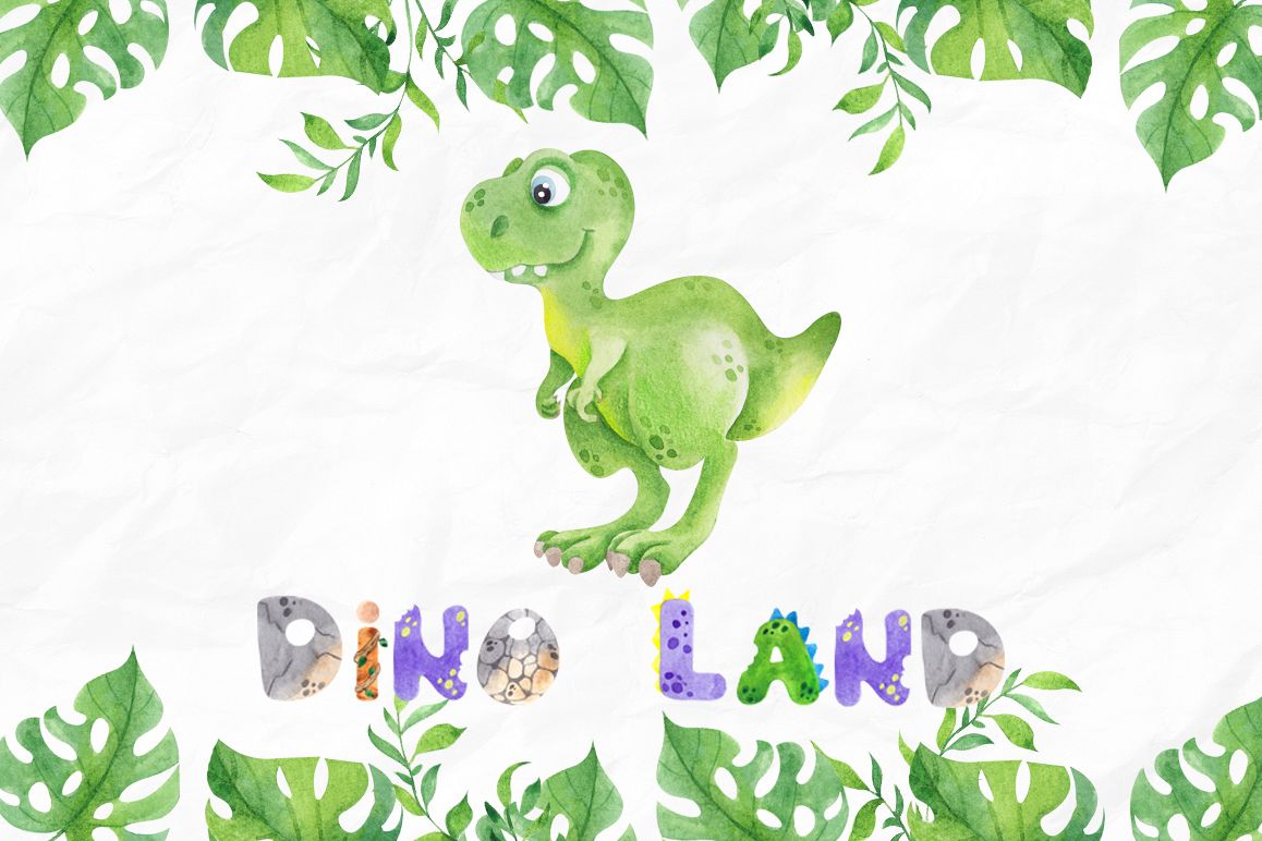 DinoLand. Cute Watercolor set example image 1