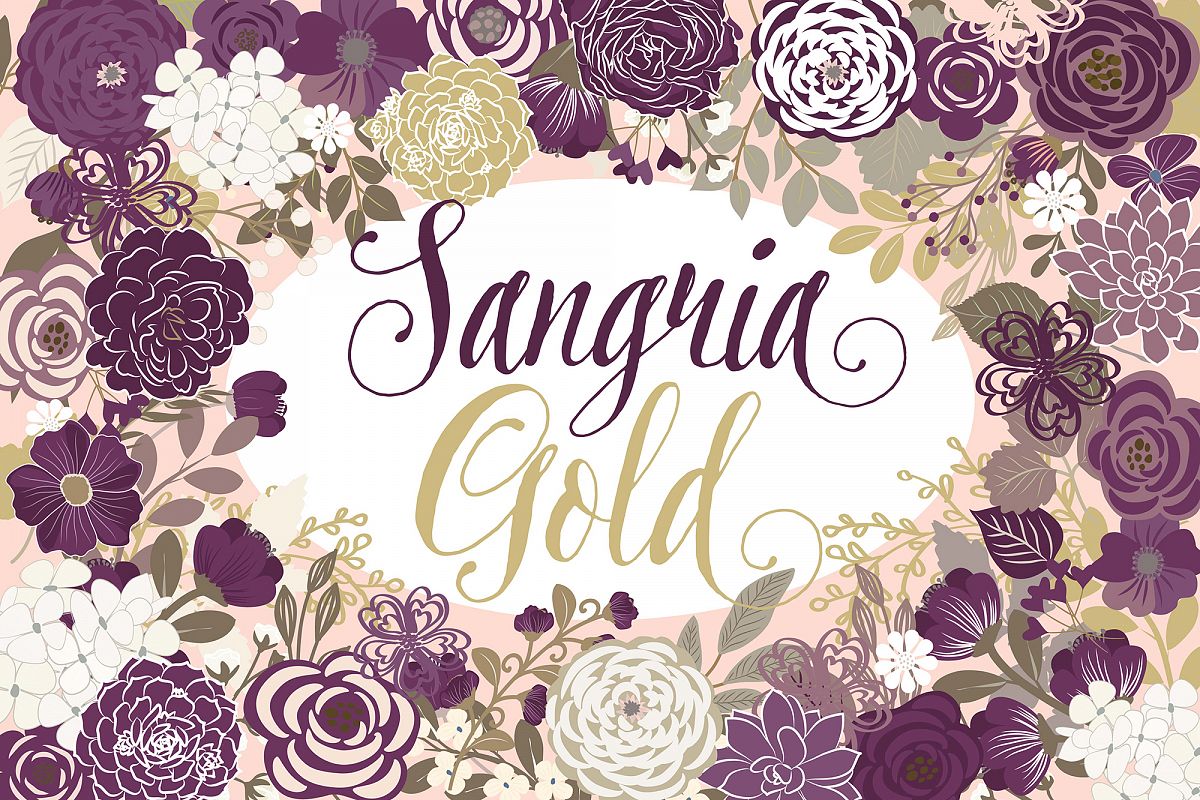Vector Sangria and Gold floral clip arts example image 1