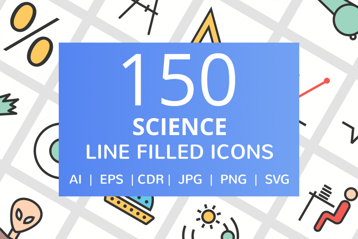 150 Science Filled Line Icons example image 1