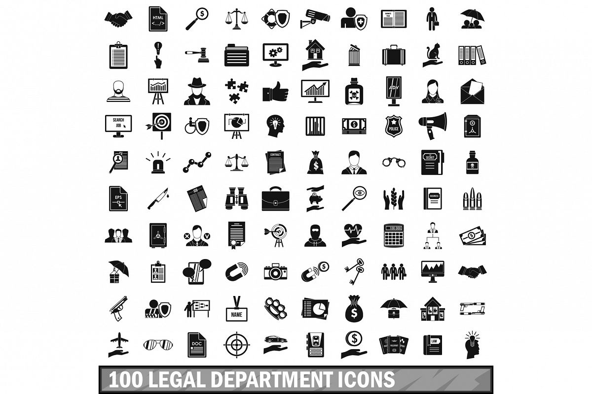 100 legal department icons set, simple style example image 1