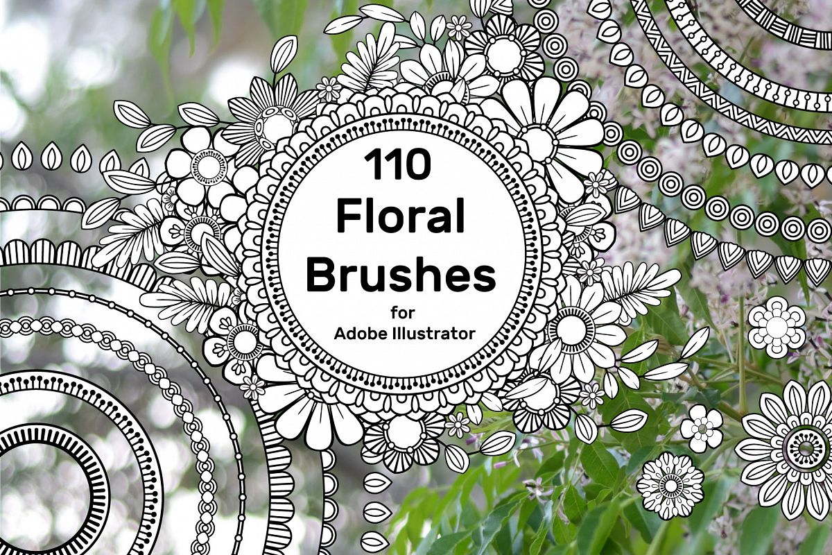 110 Floral Brushes for Adobe Illustrator example image 1