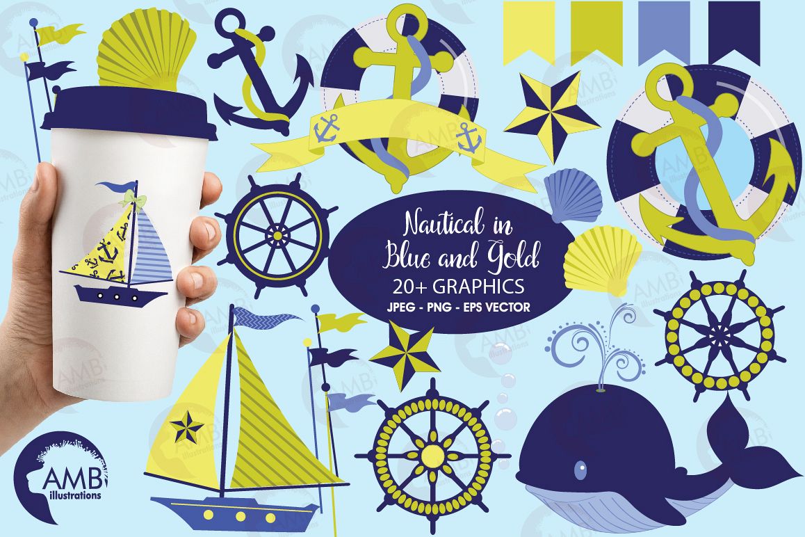 Nautical Whales clipart, graphics, illustrations AMB-518 example image 1