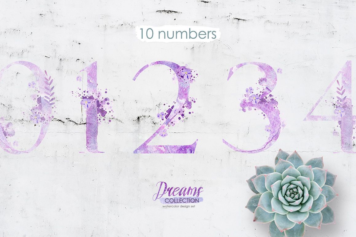 Watercolor numbers - DREAMS example image 1