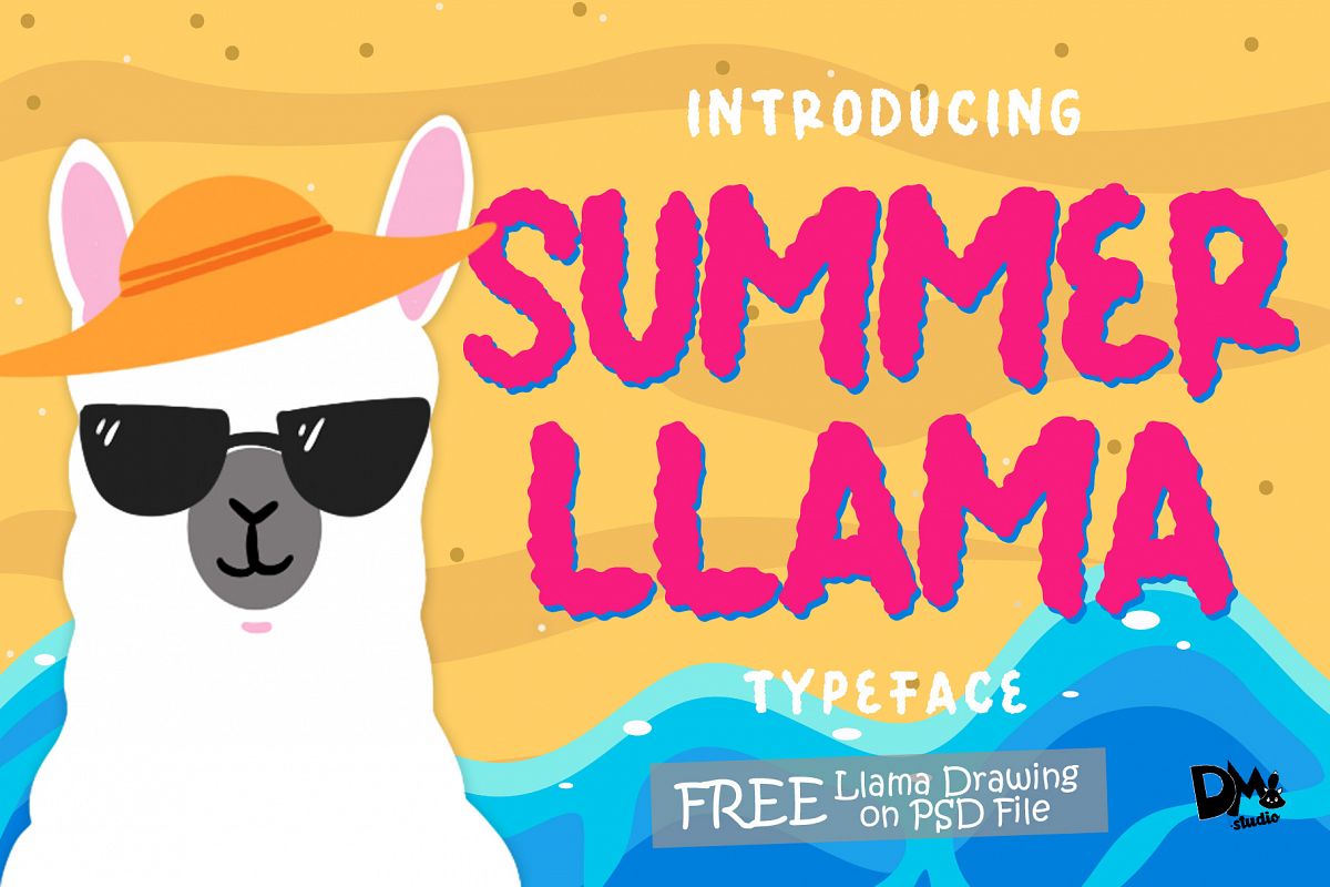 Summer Llama Typeface - Extra Drawing Llama example image 1